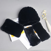 Thumbnail for Women’s Real Rex Rabbit Fur Winter Set – Hat, Scarf & Mittens (3 - Piece) - InspiredGrabs.com