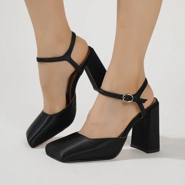 Women's Rhinestone Platform Sandals Square Toe Thick Heel Pumps - InspiredGrabs.com