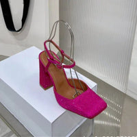Thumbnail for Women's Rhinestone Platform Sandals Square Toe Thick Heel Pumps - InspiredGrabs.com