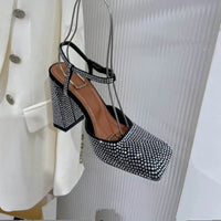 Thumbnail for Women's Rhinestone Platform Sandals Square Toe Thick Heel Pumps - InspiredGrabs.com