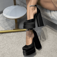 Thumbnail for Women's Rhinestone Platform Sandals Square Toe Thick Heel Pumps - InspiredGrabs.com