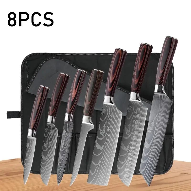 WXCOO Japanese Kitchen Knife Set – High Carbon Steel Knives with Sheath - InspiredGrabs.com