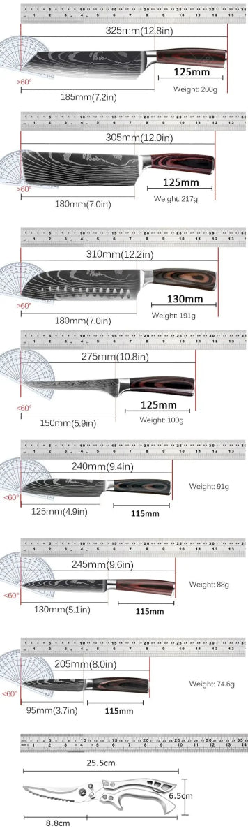 WXCOO Japanese Kitchen Knife Set – High Carbon Steel Knives with Sheath - InspiredGrabs.com