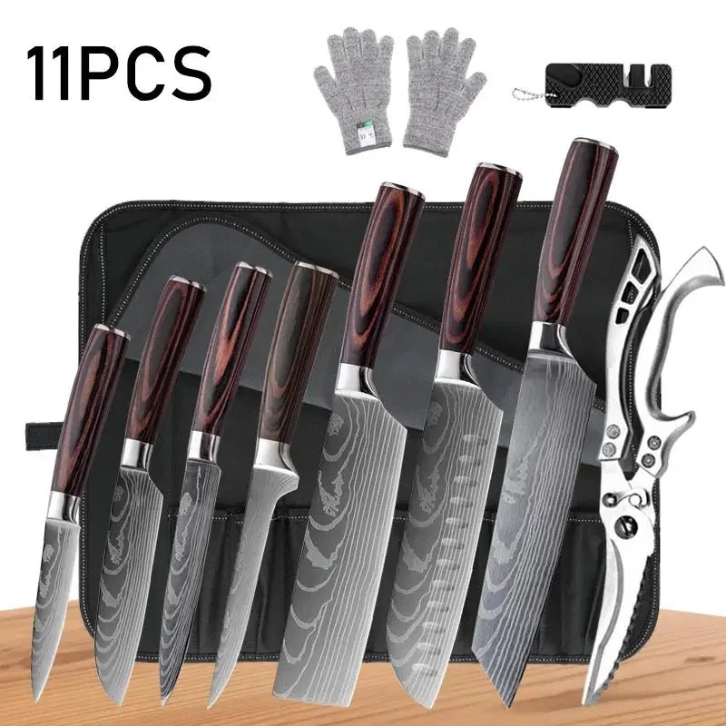 WXCOO Japanese Kitchen Knife Set – High Carbon Steel Knives with Sheath - InspiredGrabs.com