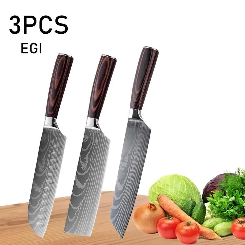 WXCOO Japanese Kitchen Knife Set – High Carbon Steel Knives with Sheath - InspiredGrabs.com