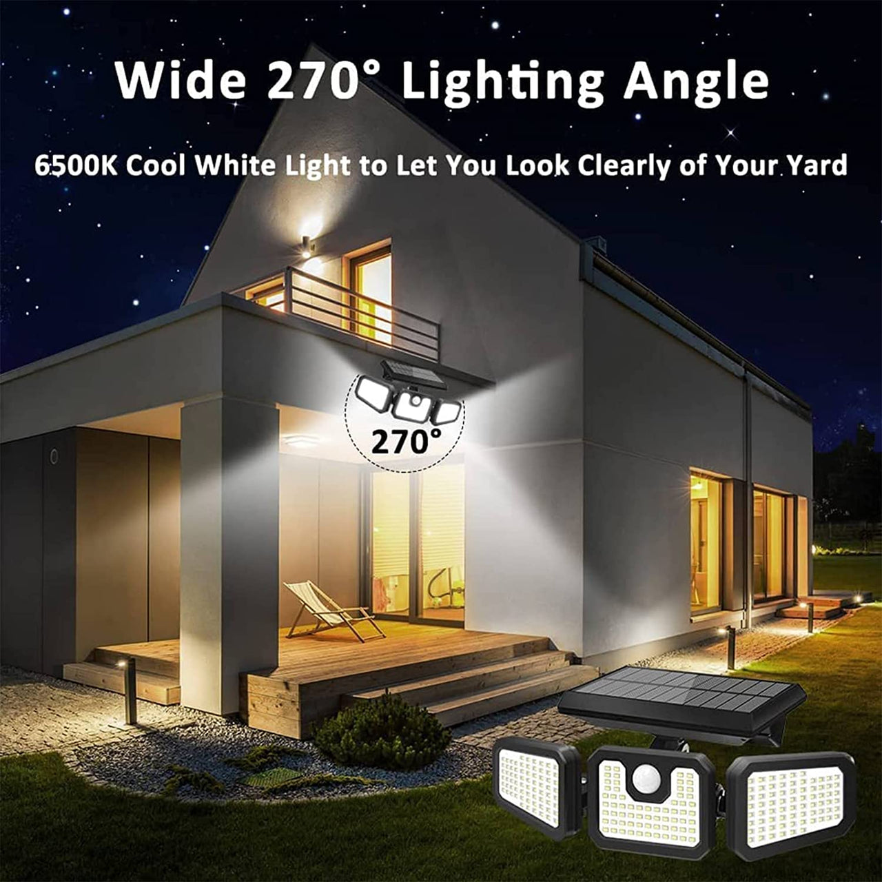 2-Pack 210 LED Solar Outdoor Lights 3-Head Solar Lights IP65 Waterproof Solar Motion Sensor Lights with Remote Control for Patio, Yard, Garden - InspiredGrabs.com