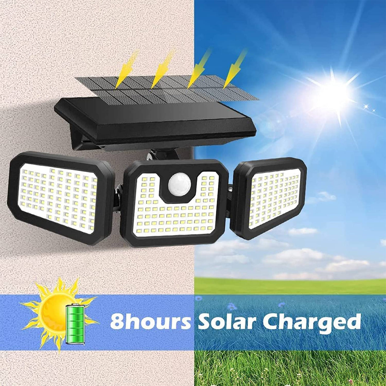 2-Pack 210 LED Solar Outdoor Lights 3-Head Solar Lights IP65 Waterproof Solar Motion Sensor Lights with Remote Control for Patio, Yard, Garden - InspiredGrabs.com