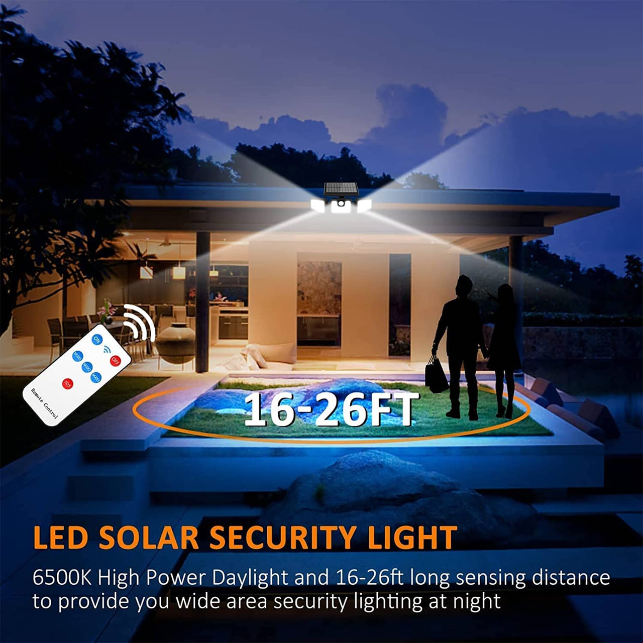 2-Pack 210 LED Solar Outdoor Lights 3-Head Solar Lights IP65 Waterproof Solar Motion Sensor Lights with Remote Control for Patio, Yard, Garden - InspiredGrabs.com