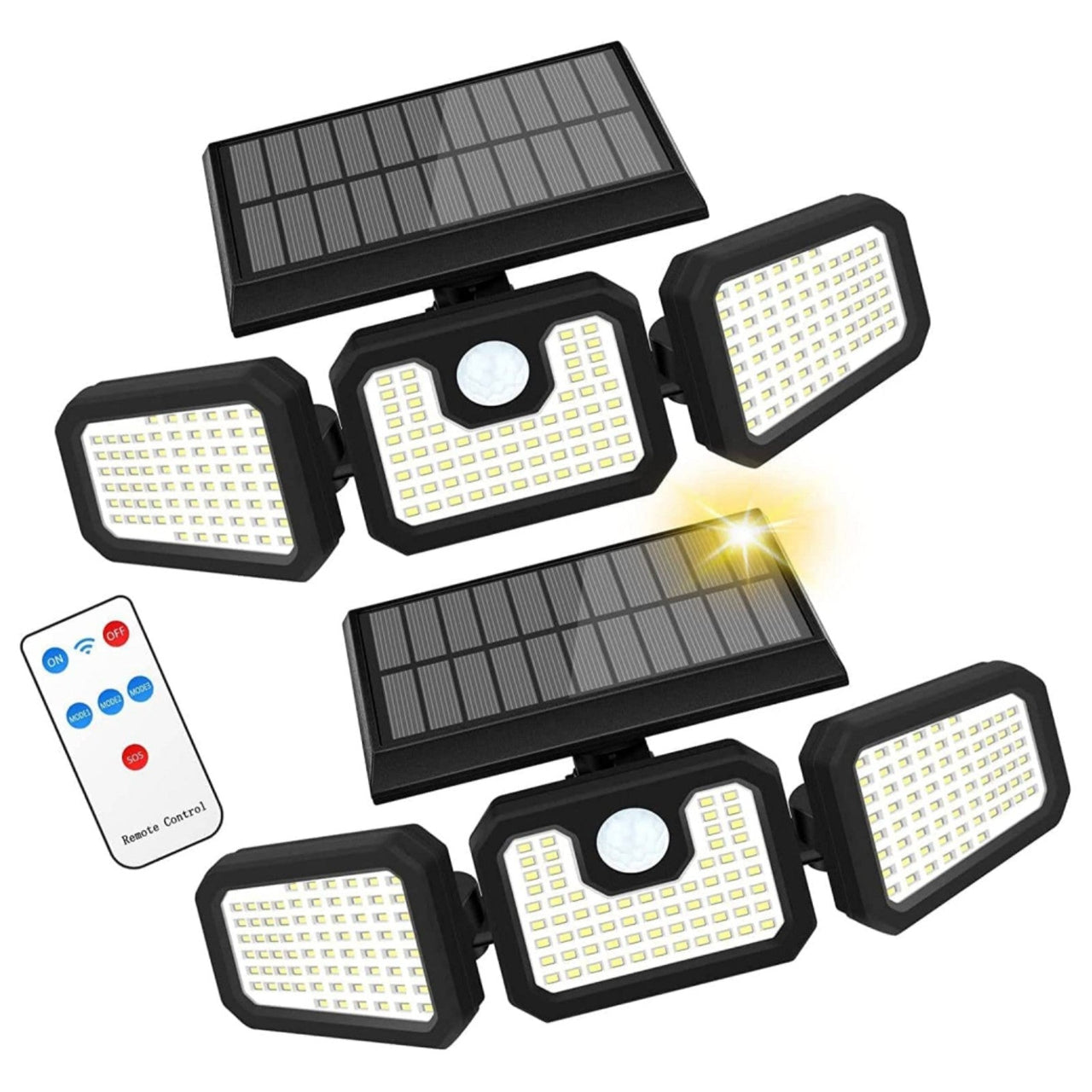 2-Pack 210 LED Solar Outdoor Lights 3-Head Solar Lights IP65 Waterproof Solar Motion Sensor Lights with Remote Control for Patio, Yard, Garden - InspiredGrabs.com