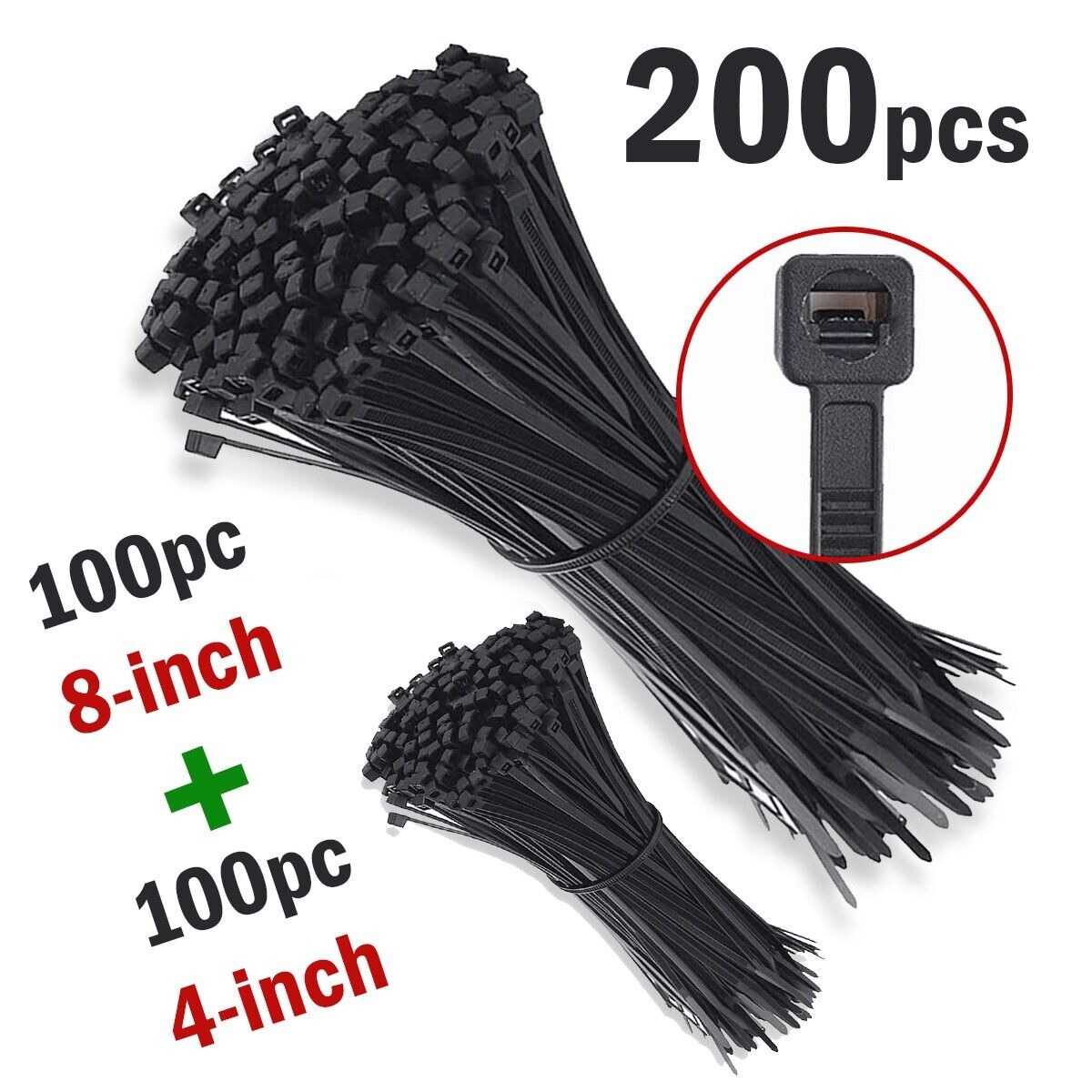 200PCS Cable Ties Zip Nylon Black Nylon Wire Wrap Tie UV Weather Resistant - InspiredGrabs.com