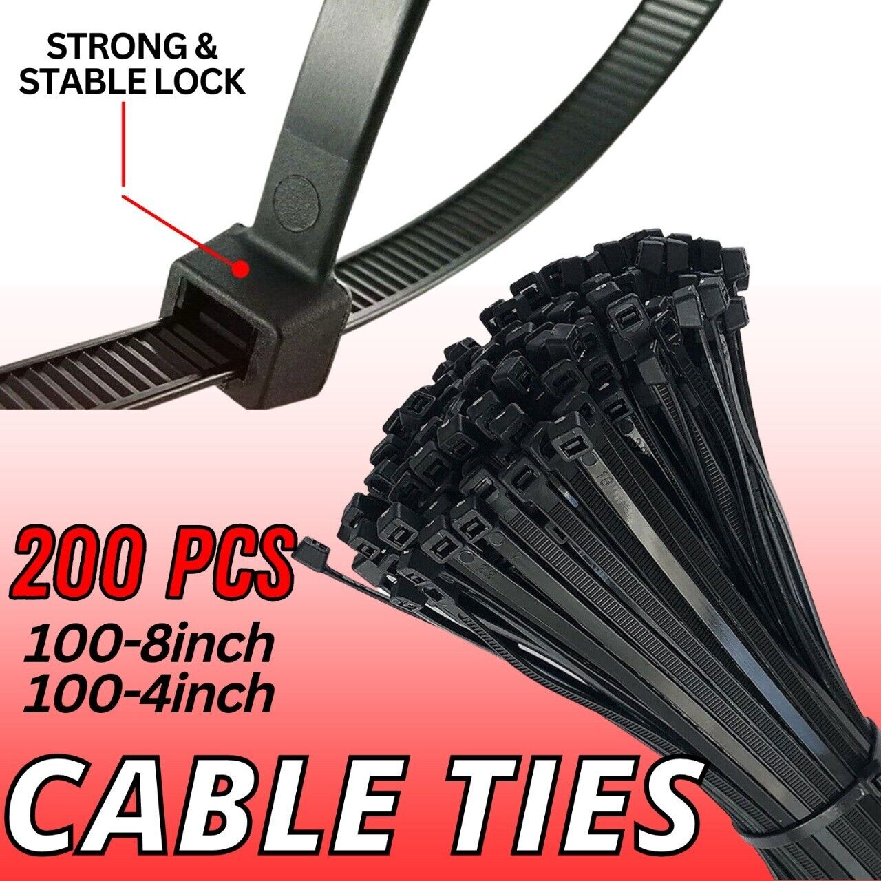 200PCS Cable Ties Zip Nylon Black Nylon Wire Wrap Tie UV Weather Resistant - InspiredGrabs.com