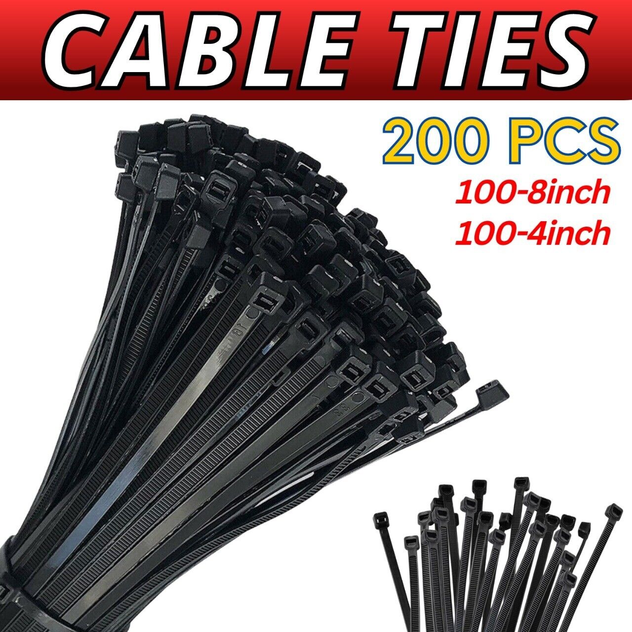 200PCS Cable Ties Zip Nylon Black Nylon Wire Wrap Tie UV Weather Resistant - InspiredGrabs.com