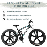 Thumbnail for 26-Inch 21-Speed High-Carbon Steel Frame, Beach And Snow Fat Tire Mountain Bike - InspiredGrabs.com