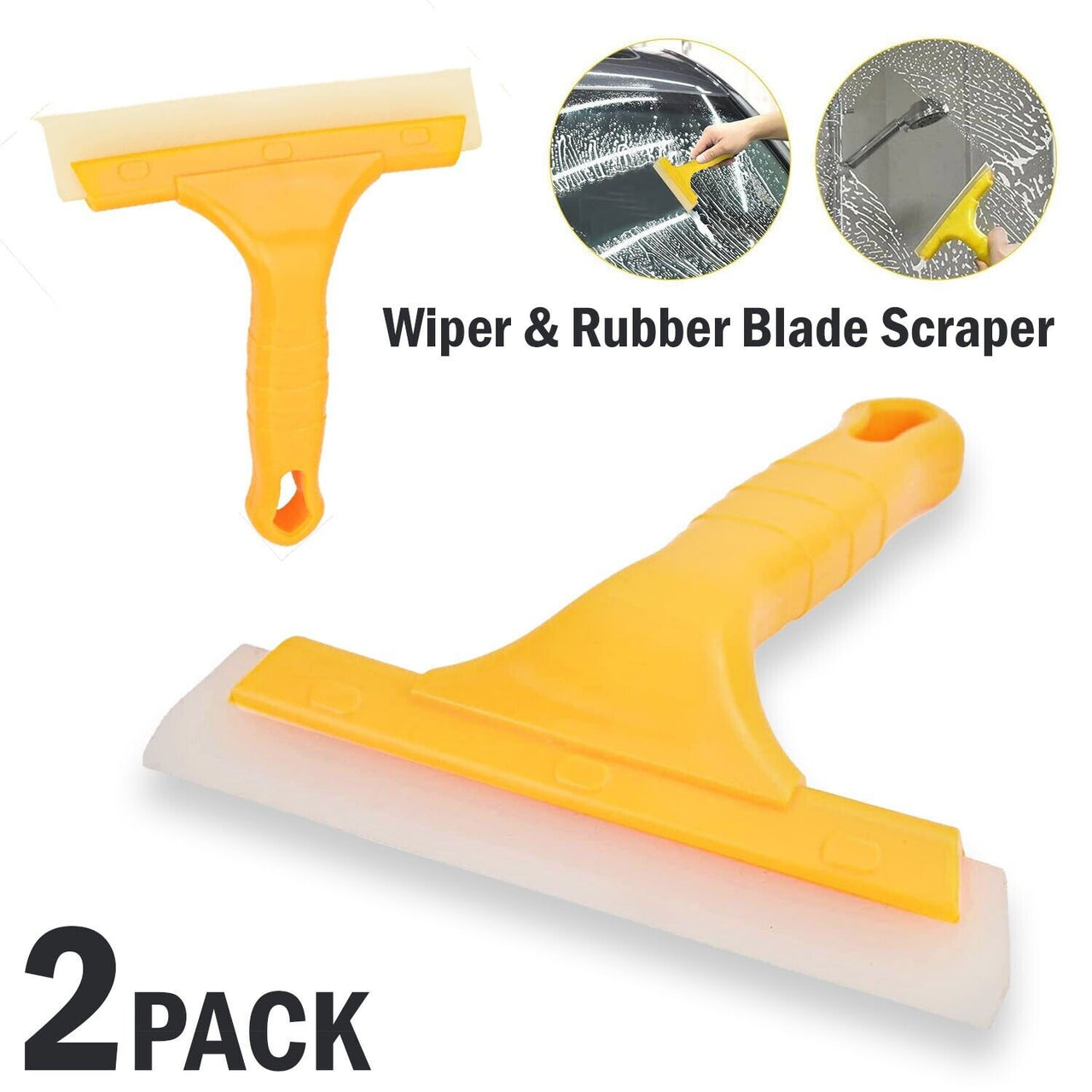 2X Window Squeegee Shower Cleaner Car Home Glass Wash Water Wiper Silicone Blade - InspiredGrabs.com