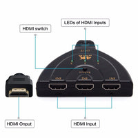 Thumbnail for 3-Port 4K HDMI 2.0 Cable Auto Splitter Switch 3x1 Adapter HUB 3D 3 To 4K 2K 3D Mini 3-Port HDMI-compatible - InspiredGrabs.com