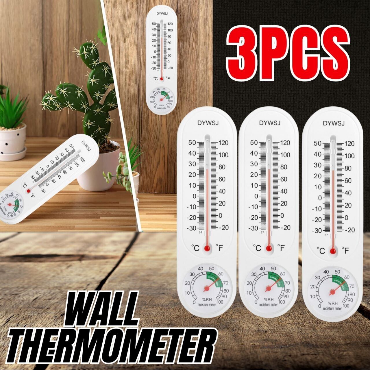 3PCS Wall Mount Thermometer Indoor Outdoor Garden Greenhouse Home Humidity Meter - InspiredGrabs.com