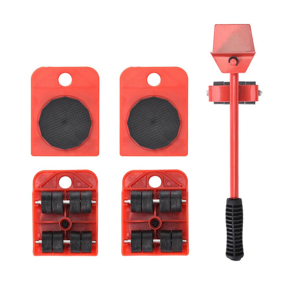 4-PCS Set Furniture Lifter Heavy-duty Furniture Mover Transport Moving System 4 Move Roller 1 Wheel Bar Lifting Hand Tool Set - InspiredGrabs.com