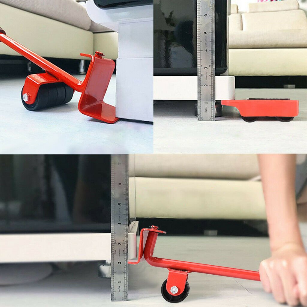 4-PCS Set Furniture Lifter Heavy-duty Furniture Mover Transport Moving System 4 Move Roller 1 Wheel Bar Lifting Hand Tool Set - InspiredGrabs.com