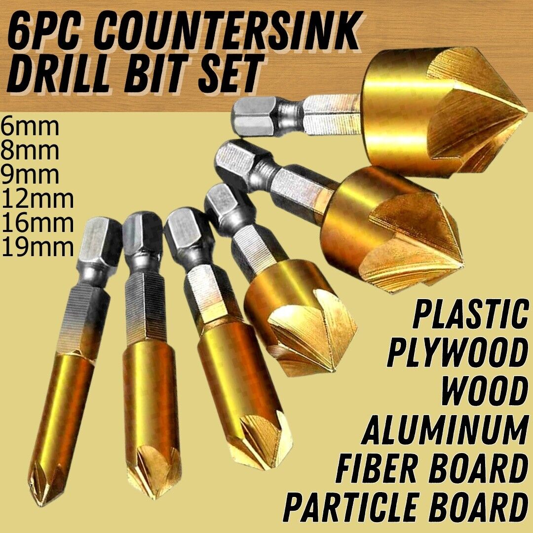 6Pcs Countersink Drill Bit Set 1 4 Hex Shank HSS Woodworking Pilot Screw Holes - InspiredGrabs.com