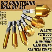 Thumbnail for 6Pcs Countersink Drill Bit Set 1 4 Hex Shank HSS Woodworking Pilot Screw Holes - InspiredGrabs.com