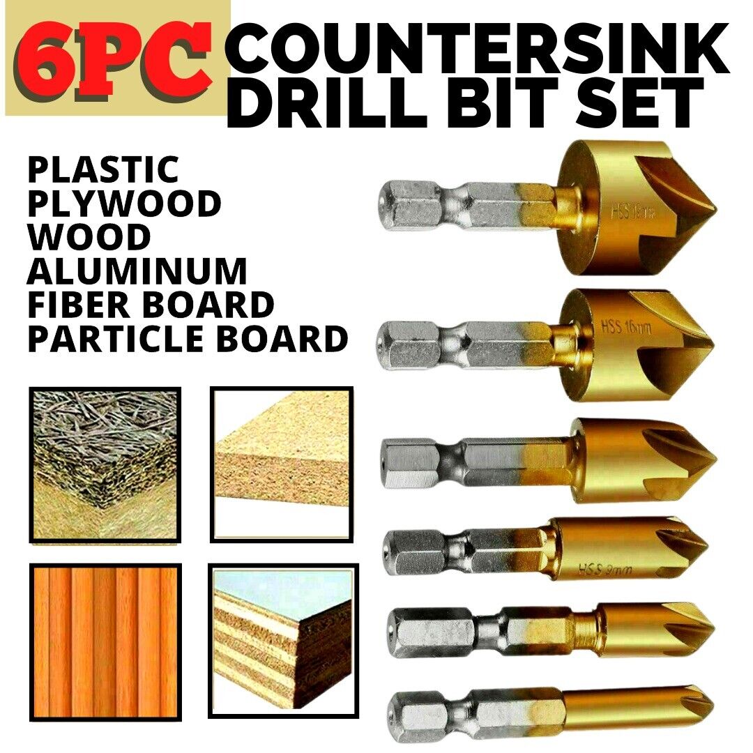 6Pcs Countersink Drill Bit Set 1 4 Hex Shank HSS Woodworking Pilot Screw Holes - InspiredGrabs.com