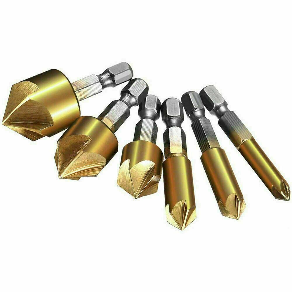 6Pcs Countersink Drill Bit Set 1 4 Hex Shank HSS Woodworking Pilot Screw Holes - InspiredGrabs.com