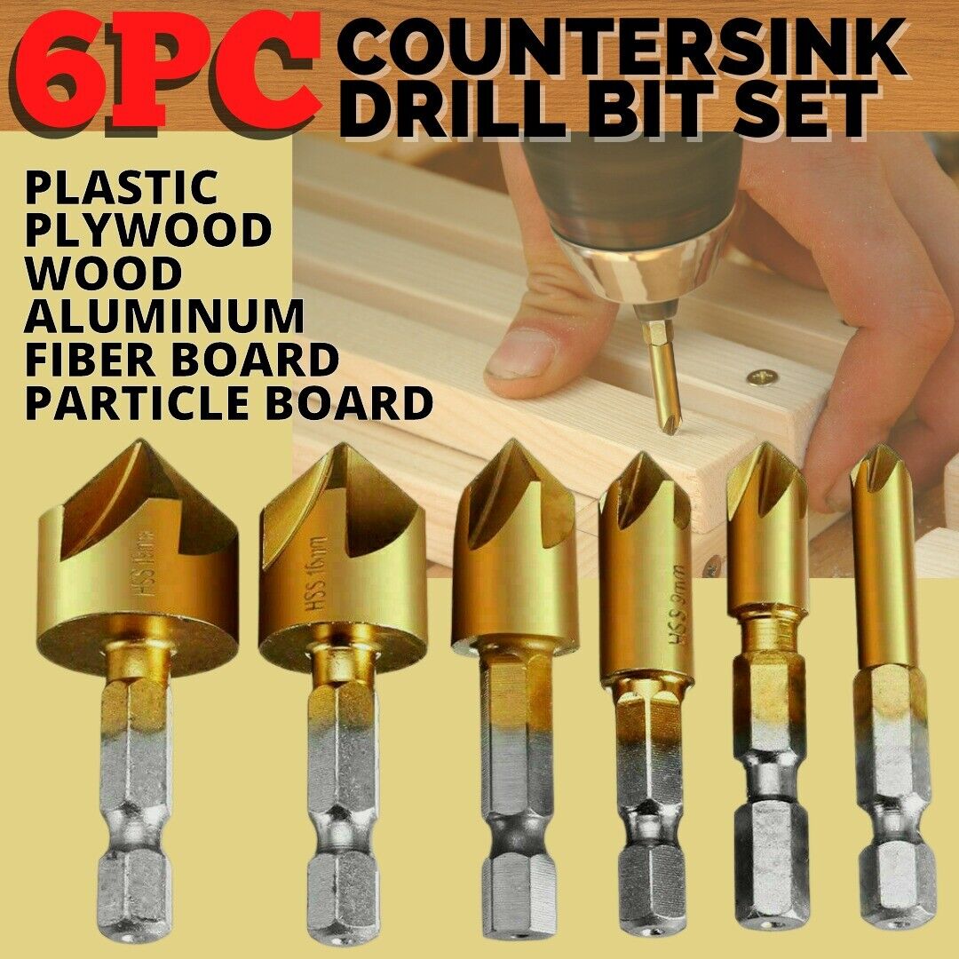 6Pcs Countersink Drill Bit Set 1 4 Hex Shank HSS Woodworking Pilot Screw Holes - InspiredGrabs.com