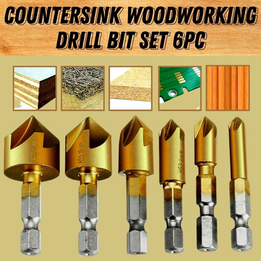 6Pcs Countersink Drill Bit Set 1 4 Hex Shank HSS Woodworking Pilot Screw Holes - InspiredGrabs.com