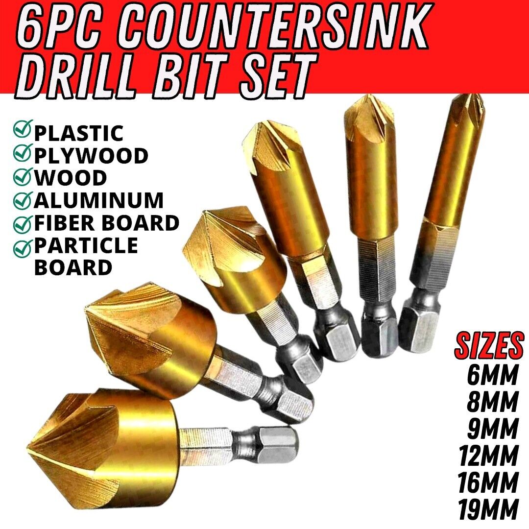 6Pcs Countersink Drill Bit Set 1 4 Hex Shank HSS Woodworking Pilot Screw Holes - InspiredGrabs.com