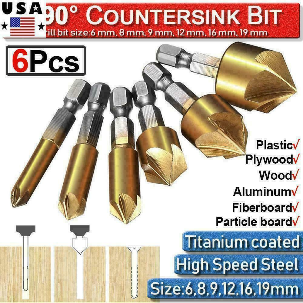 6Pcs Countersink Drill Bit Set 1 4 Hex Shank HSS Woodworking Pilot Screw Holes - InspiredGrabs.com