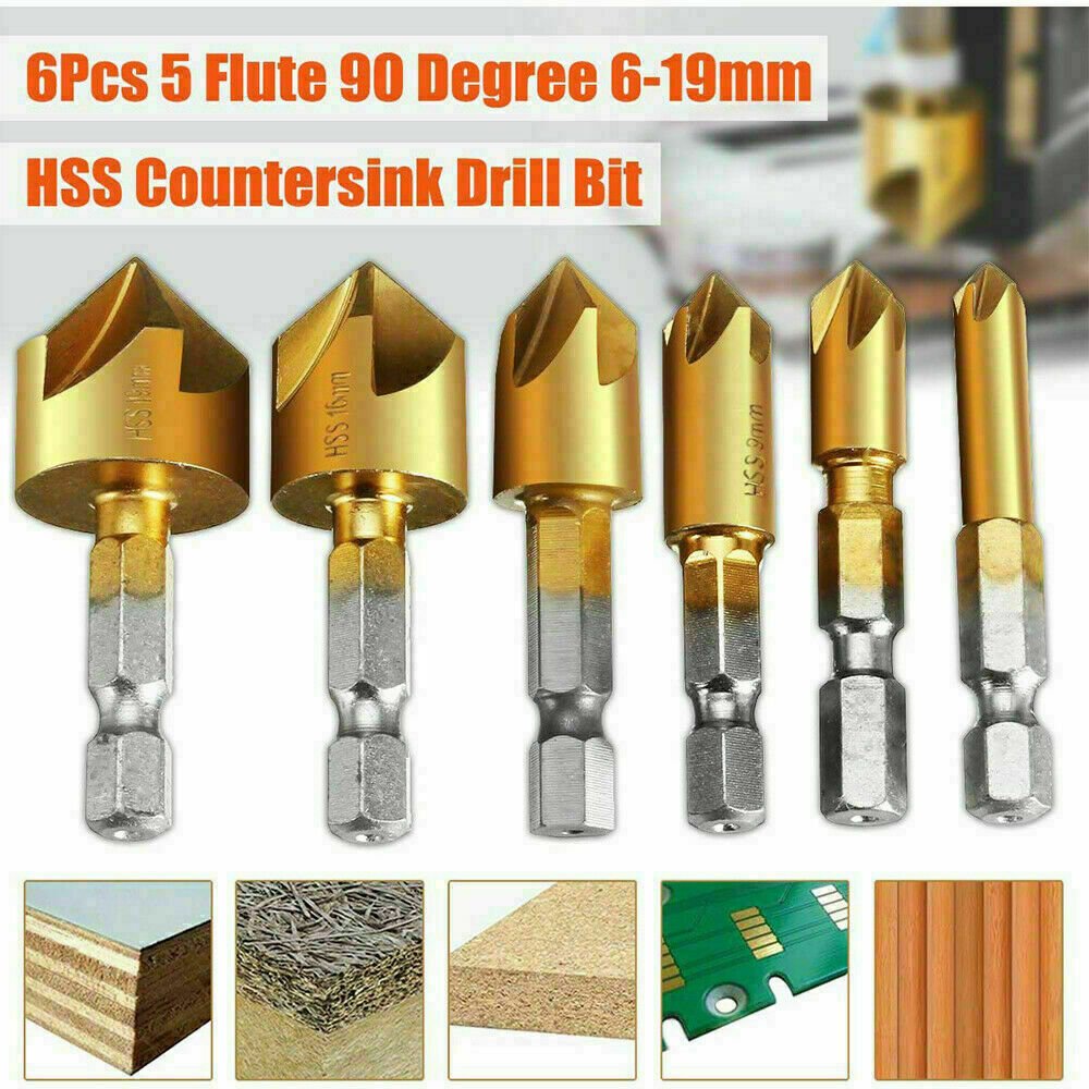 6Pcs Countersink Drill Bit Set 1 4 Hex Shank HSS Woodworking Pilot Screw Holes - InspiredGrabs.com