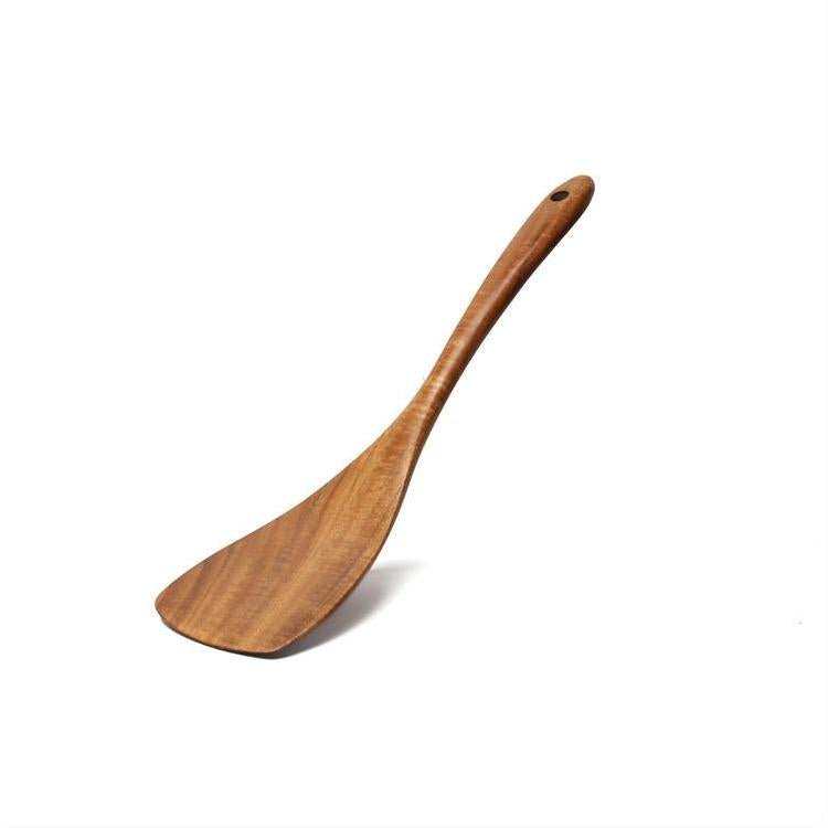 Acacia Wooden Utensil Set: Long-Handled Spatula, Spoon, and Soup Spoon for Non-Stick Cookware - InspiredGrabs.com