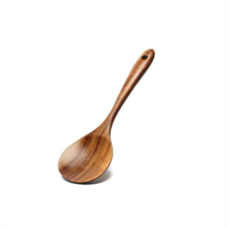 Acacia Wooden Utensil Set: Long-Handled Spatula, Spoon, and Soup Spoon for Non-Stick Cookware - InspiredGrabs.com