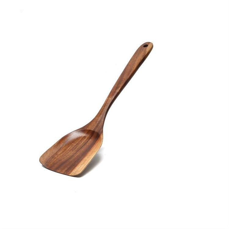 Acacia Wooden Utensil Set: Long-Handled Spatula, Spoon, and Soup Spoon for Non-Stick Cookware - InspiredGrabs.com