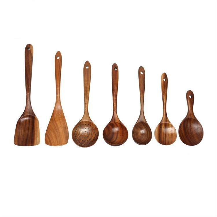 Acacia Wooden Utensil Set: Long-Handled Spatula, Spoon, and Soup Spoon for Non-Stick Cookware - InspiredGrabs.com