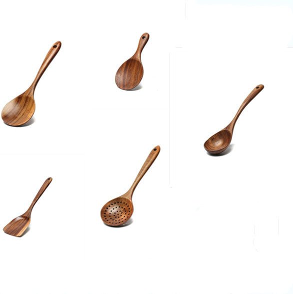 Acacia Wooden Utensil Set: Long-Handled Spatula, Spoon, and Soup Spoon for Non-Stick Cookware - InspiredGrabs.com