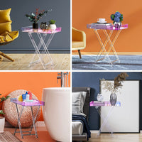 Thumbnail for Acrylic Iridescent Coffee Table, Folding Tray End Table, Modern Chic Accent Desk-living Room, Bedroom and Bar Serving 20x14 Inch, 24 Inch High - InspiredGrabs.com