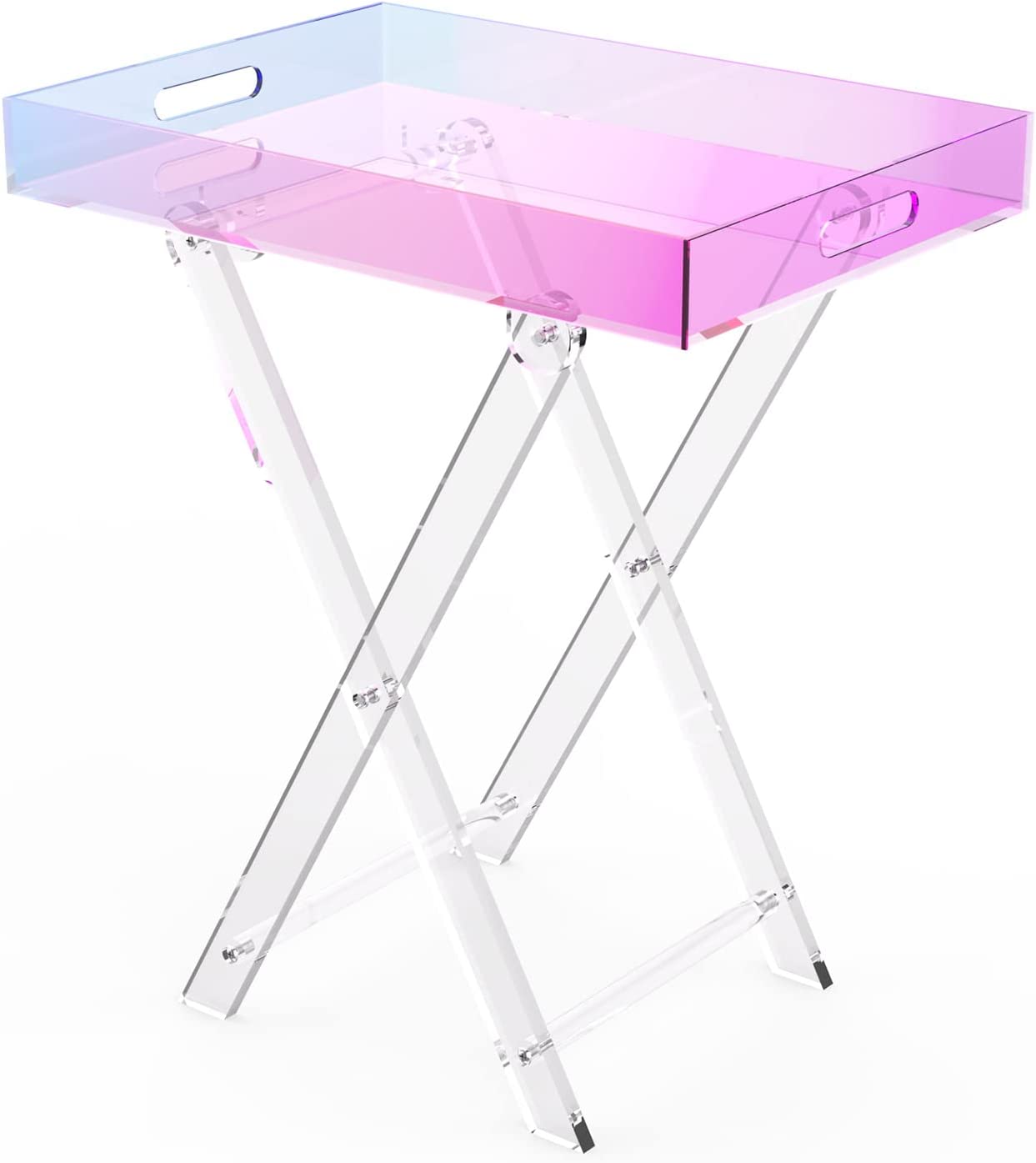 Acrylic Iridescent Coffee Table, Folding Tray End Table, Modern Chic Accent Desk-living Room, Bedroom and Bar Serving 20x14 Inch, 24 Inch High - InspiredGrabs.com