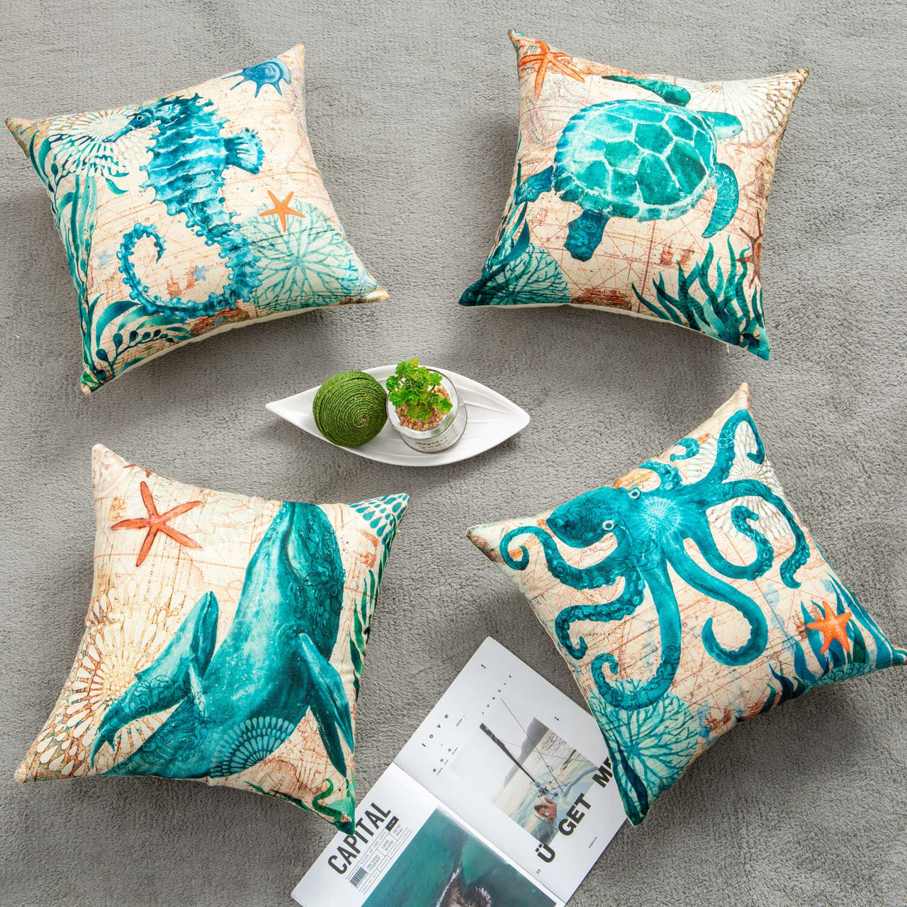 Cushion Covers Sea Turtle Printed Throw Pillow Cases for Home Decor Sofa Chair Seat - InspiredGrabs.com