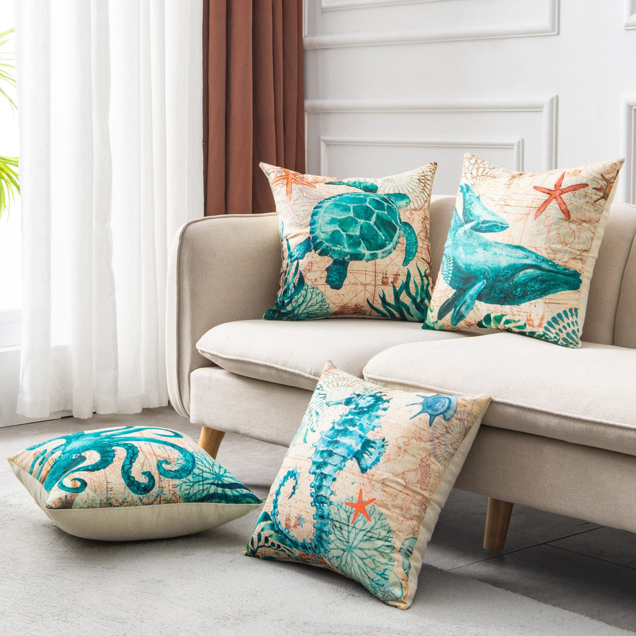 Cushion Covers Sea Turtle Printed Throw Pillow Cases for Home Decor Sofa Chair Seat - InspiredGrabs.com