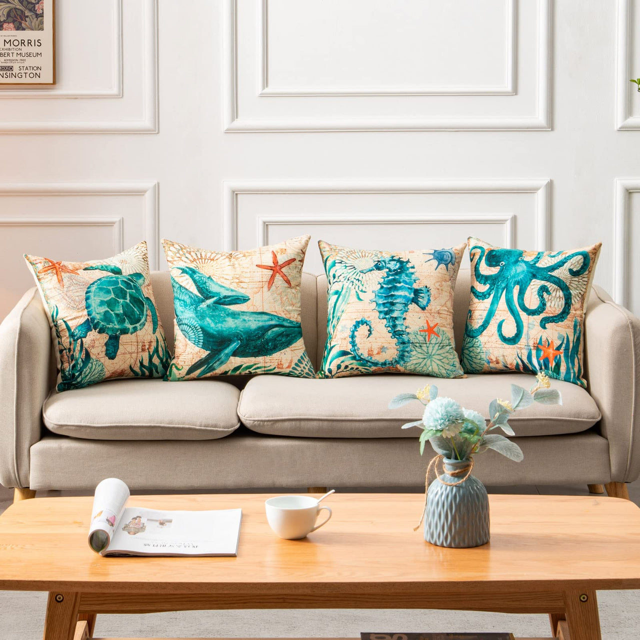 Cushion Covers Sea Turtle Printed Throw Pillow Cases for Home Decor Sofa Chair Seat - InspiredGrabs.com