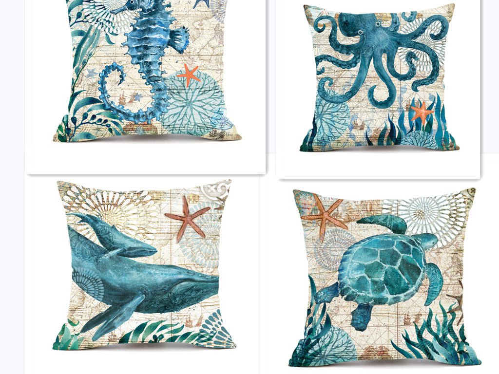 Cushion Covers Sea Turtle Printed Throw Pillow Cases for Home Decor Sofa Chair Seat - InspiredGrabs.com