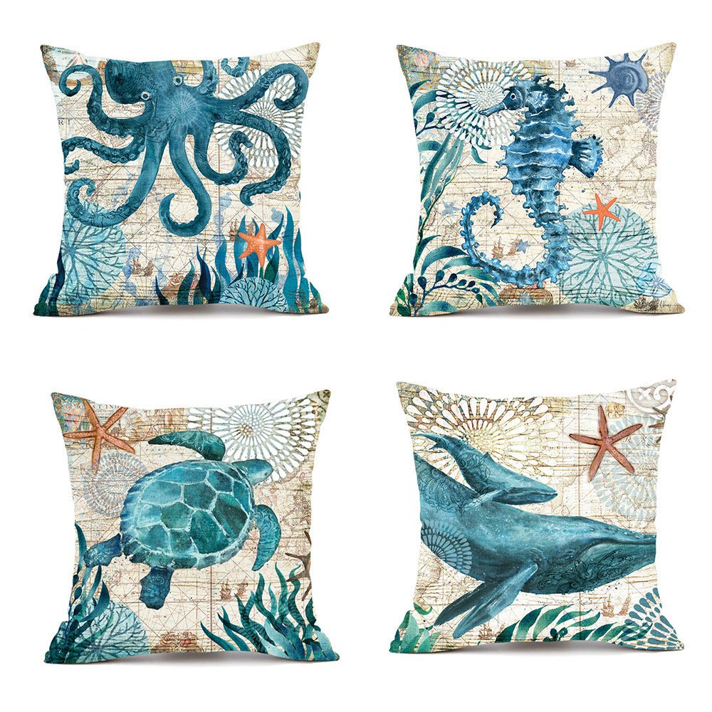 Cushion Covers Sea Turtle Printed Throw Pillow Cases for Home Decor Sofa Chair Seat - InspiredGrabs.com