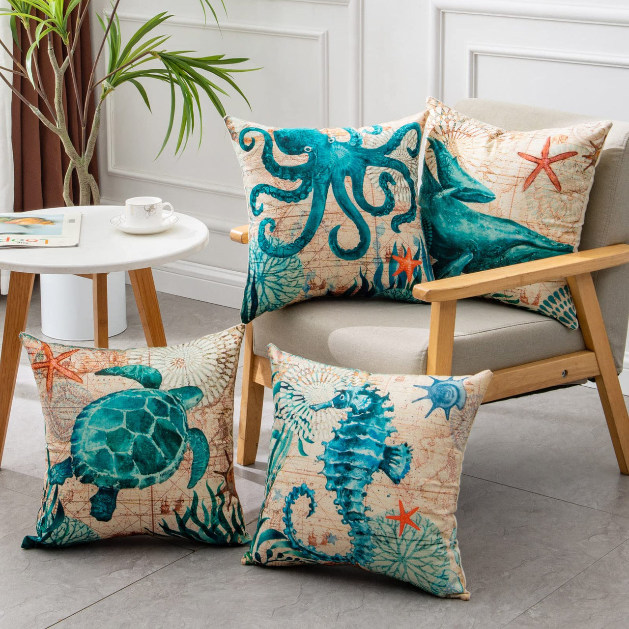 Cushion Covers Sea Turtle Printed Throw Pillow Cases for Home Decor Sofa Chair Seat - InspiredGrabs.com