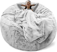 Thumbnail for Bean Bag Chair Coverit Was Only a Cover, Not a Full Bean Bag Chair Cushion, Big Round Soft Fluffy PV Velvet Sofa Bed Cover, Living Room Furniture, Lazy Sofa Bed Cover, 5ft Snow Gray - InspiredGrabs.com