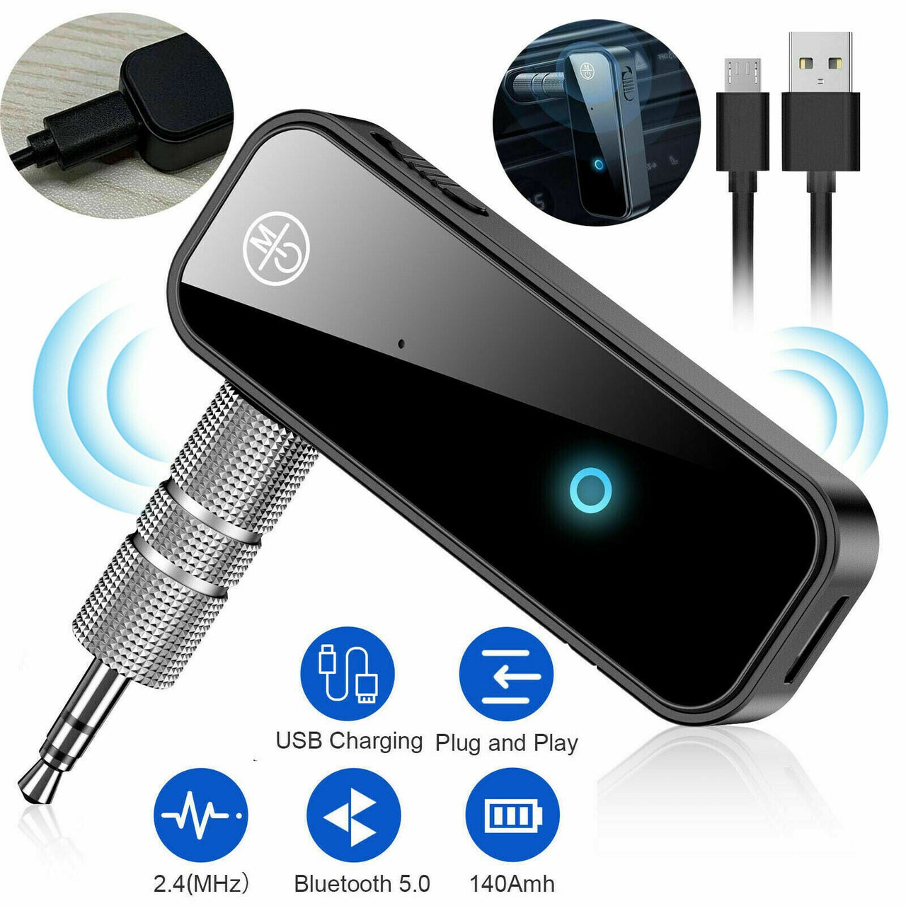 Bluetooth 5.0 2in One Transmitter Receiver Car Wireless Audio Adapter USB 3.5mm Aux - InspiredGrabs.com