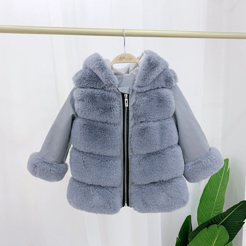 Children's Cotton Coat Rex Rabbit Hooded Faux Fur Coat - InspiredGrabs.com