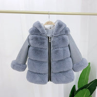 Thumbnail for Children's Cotton Coat Rex Rabbit Hooded Faux Fur Coat - InspiredGrabs.com