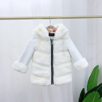 Thumbnail for Children's Cotton Coat Rex Rabbit Hooded Faux Fur Coat - InspiredGrabs.com