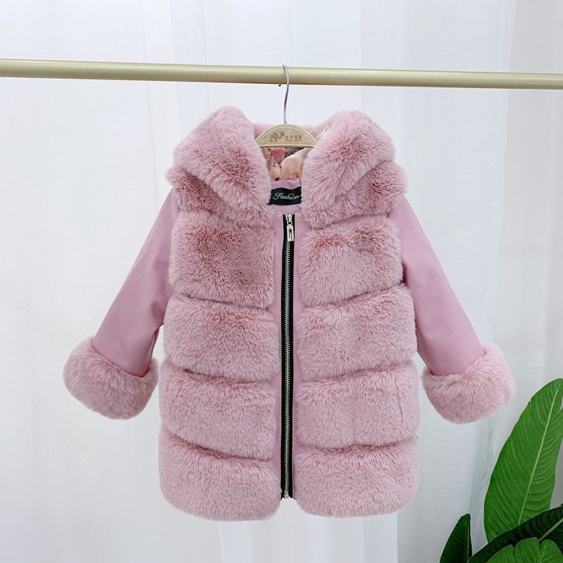 Children's Cotton Coat Rex Rabbit Hooded Faux Fur Coat - InspiredGrabs.com